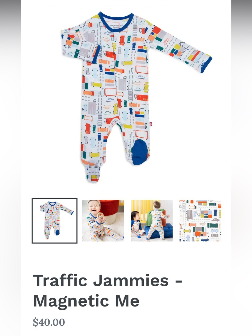 Magnetic Me Traffic Jammies Long-Sleeve Footed One-Piece
